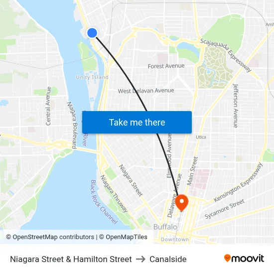 Niagara Street & Hamilton Street to Canalside map