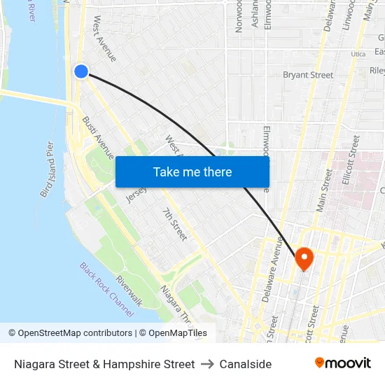 Niagara Street & Hampshire Street to Canalside map