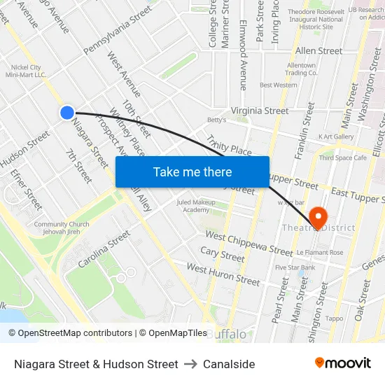 Niagara Street & Hudson Street to Canalside map