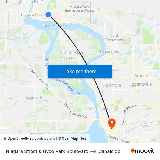 Niagara Street & Hyde Park Boulevard to Canalside map