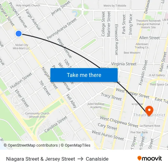 Niagara Street & Jersey Street to Canalside map