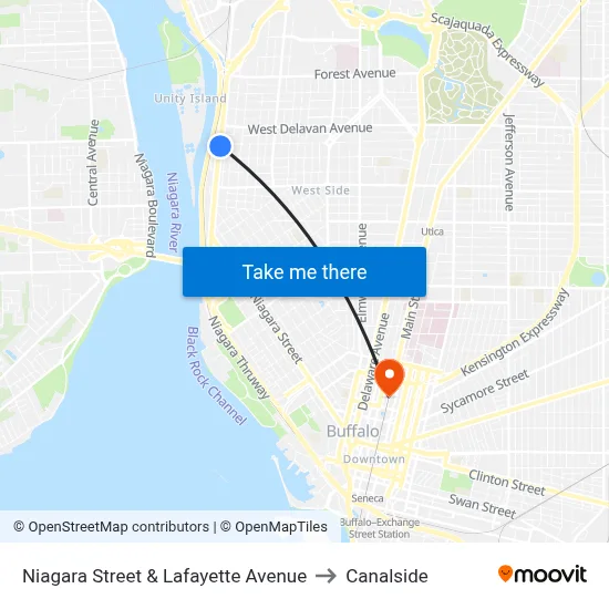 Niagara Street & Lafayette Avenue to Canalside map
