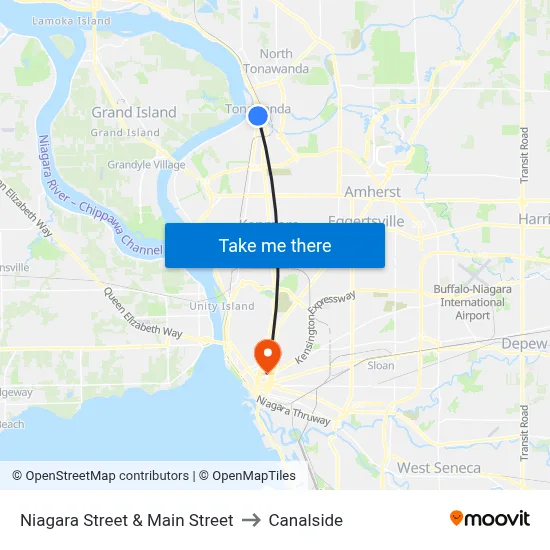 Niagara Street & Main Street to Canalside map