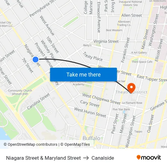 Niagara Street & Maryland Street to Canalside map