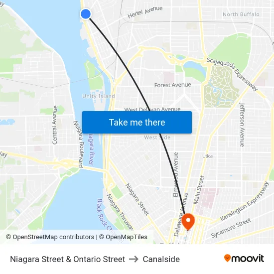 Niagara Street & Ontario Street to Canalside map