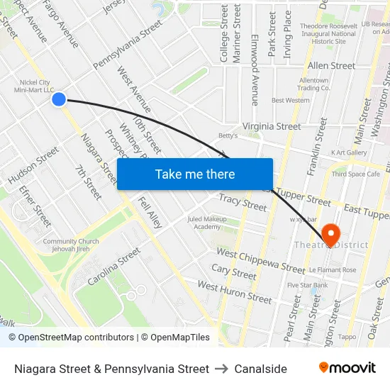 Niagara Street & Pennsylvania Street to Canalside map