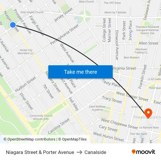 Niagara Street & Porter Avenue to Canalside map