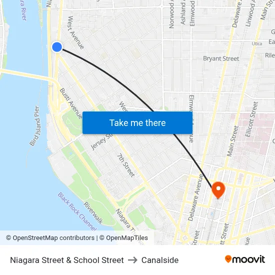 Niagara Street & School Street to Canalside map