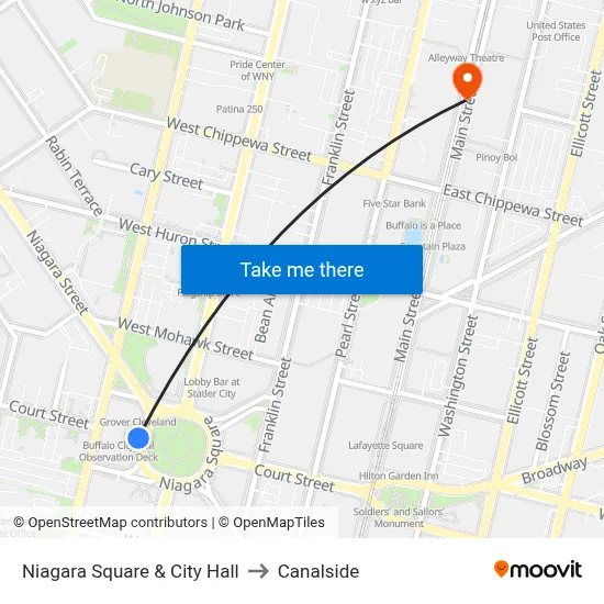 Niagara Square & City Hall to Canalside map