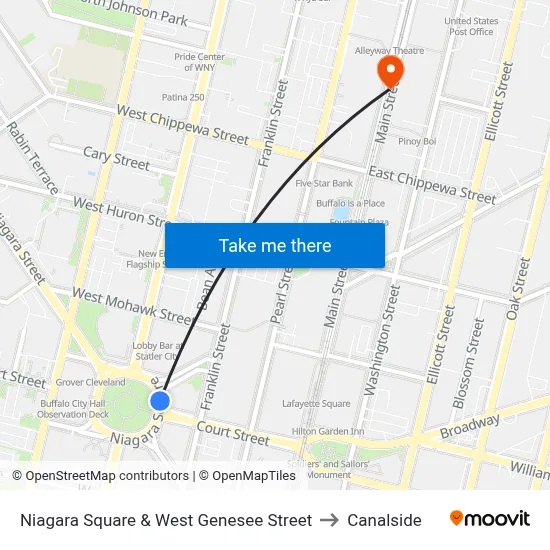 Niagara Square & West Genesee Street to Canalside map