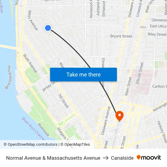Normal Avenue & Massachusetts Avenue to Canalside map