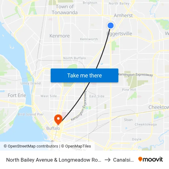 North Bailey Avenue & Longmeadow Road to Canalside map