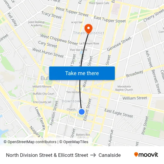 North Division Street & Ellicott Street to Canalside map