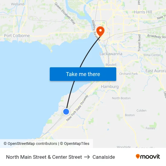 North Main Street & Center Street to Canalside map