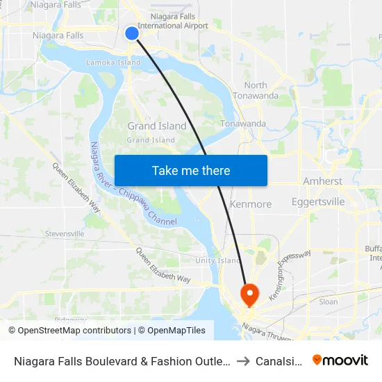 Niagara Falls Boulevard & Fashion Outlets to Canalside map