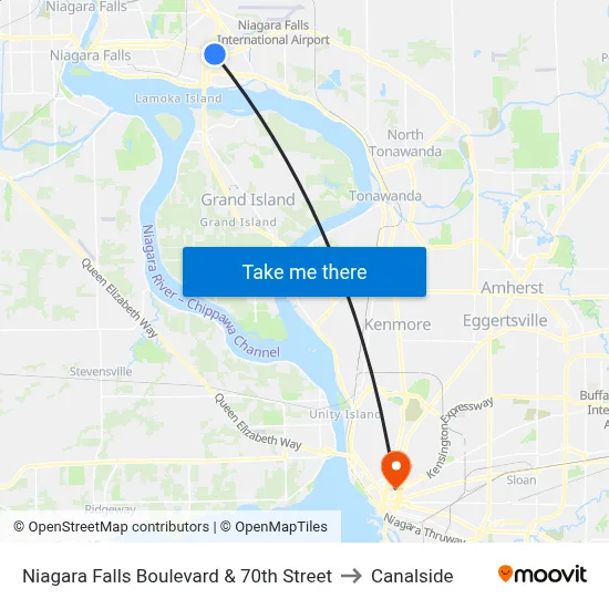 Niagara Falls Boulevard & 70th Street to Canalside map