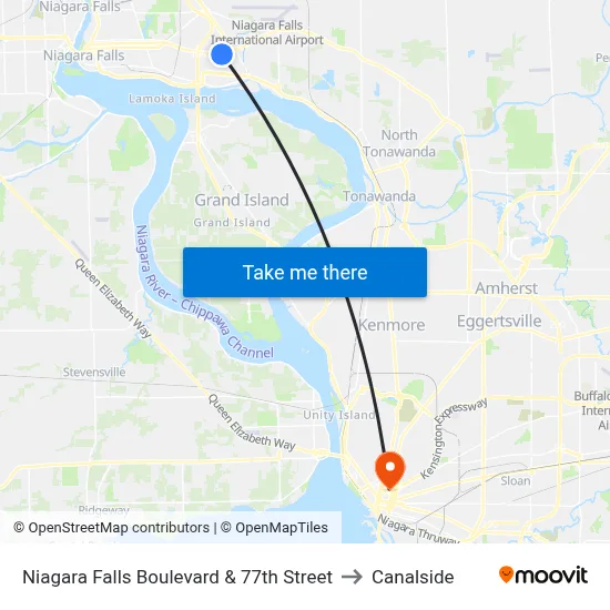 Niagara Falls Boulevard & 77th Street to Canalside map