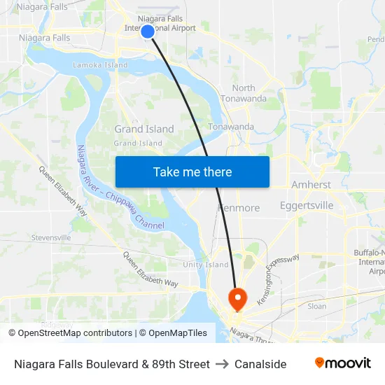 Niagara Falls Boulevard & 89th Street to Canalside map