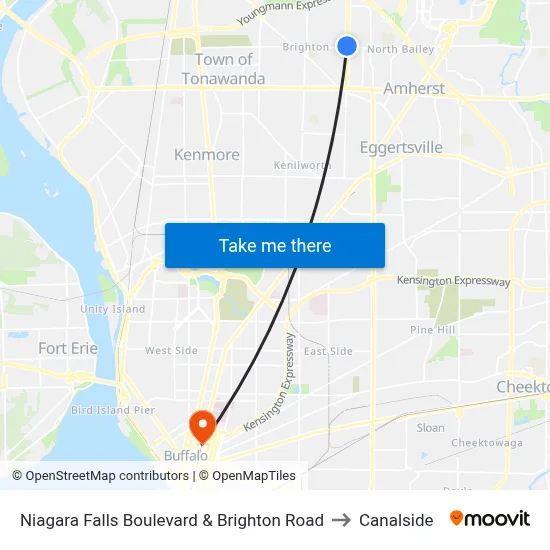 Niagara Falls Boulevard & Brighton Road to Canalside map