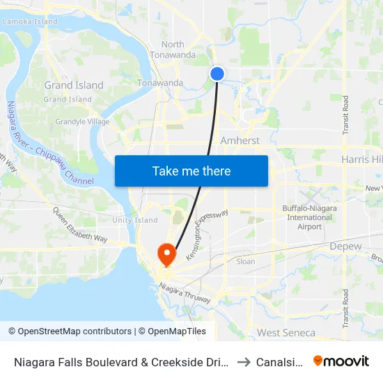 Niagara Falls Boulevard & Creekside Drive to Canalside map