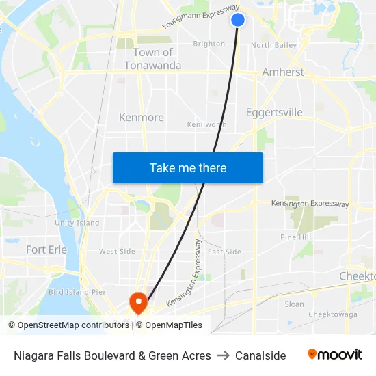 Niagara Falls Boulevard & Green Acres to Canalside map