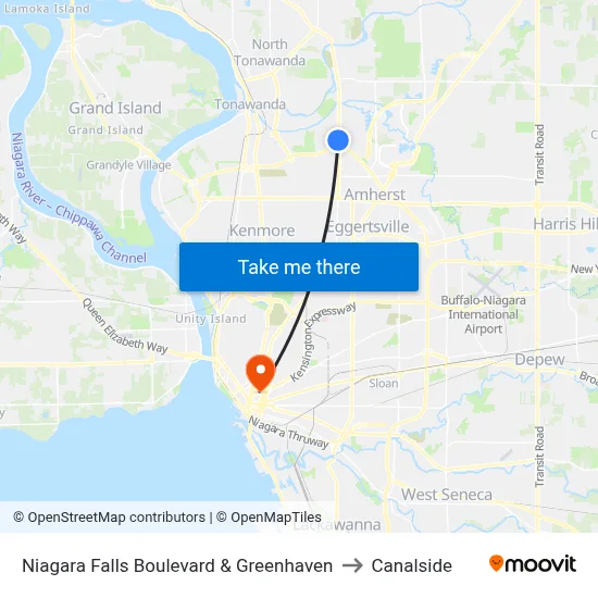 Niagara Falls Boulevard & Greenhaven to Canalside map