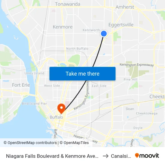 Niagara Falls Boulevard & Kenmore Avenue to Canalside map