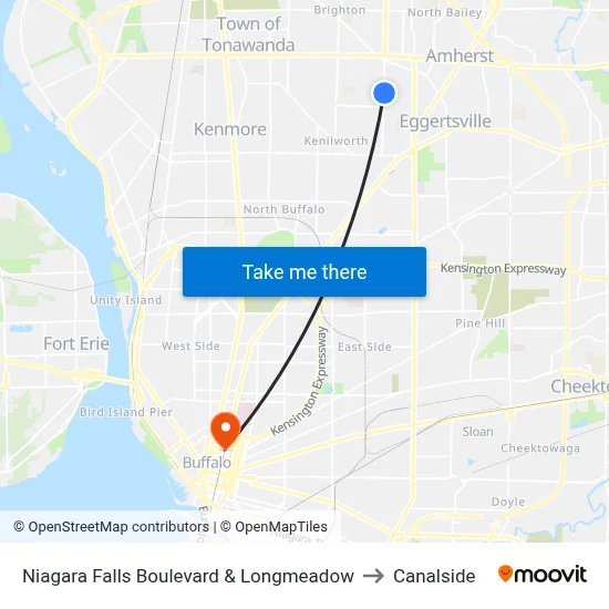 Niagara Falls Boulevard & Longmeadow to Canalside map