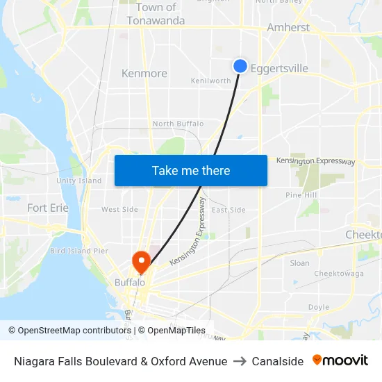 Niagara Falls Boulevard & Oxford Avenue to Canalside map