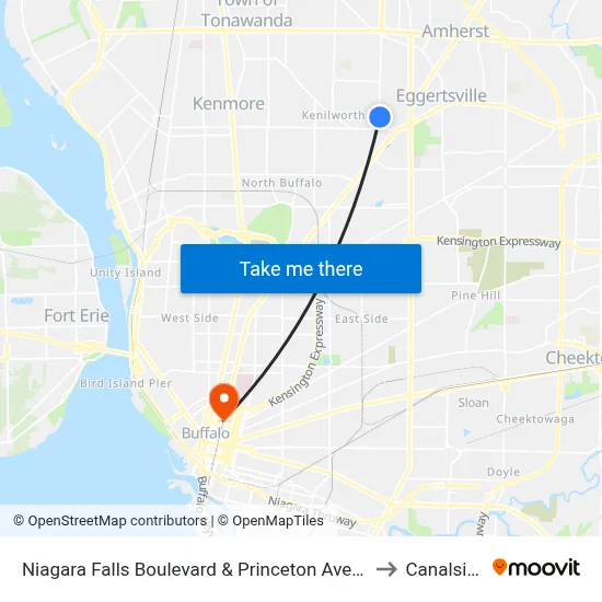 Niagara Falls Boulevard & Princeton Avenue to Canalside map