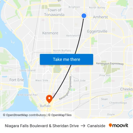 Niagara Falls Boulevard & Sheridan Drive to Canalside map