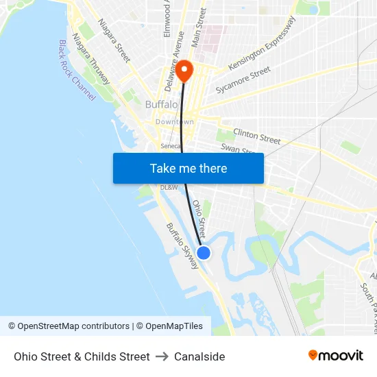 Ohio Street & Childs Street to Canalside map