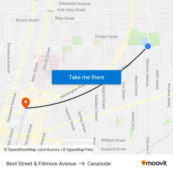 Best Street & Fillmore Avenue to Canalside map