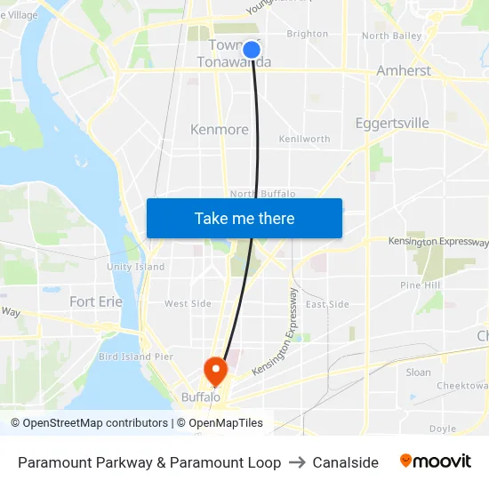 Paramount Parkway & Paramount Loop to Canalside map