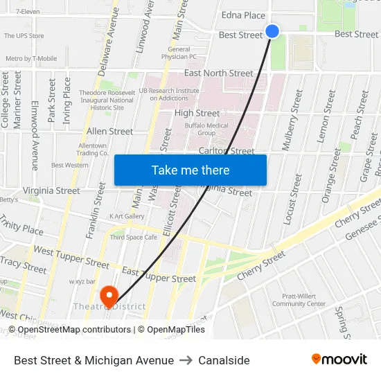 Best Street & Michigan Avenue to Canalside map