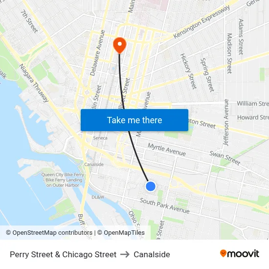 Perry Street & Chicago Street to Canalside map