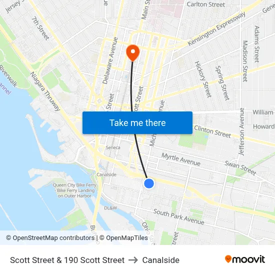 Scott Street & 190 Scott Street to Canalside map