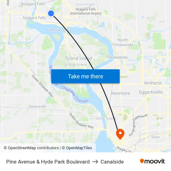 Pine Avenue & Hyde Park Boulevard to Canalside map