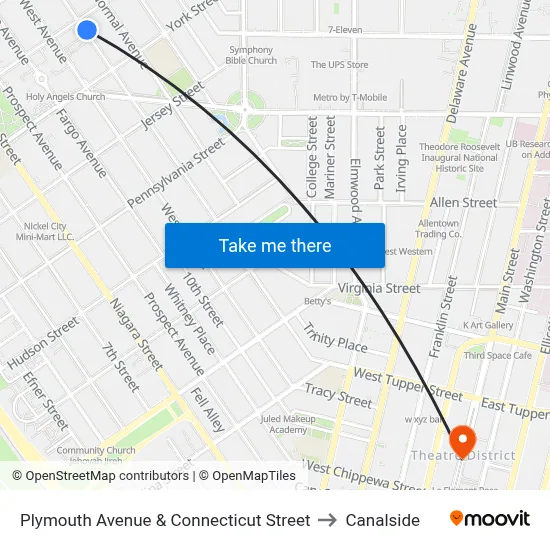 Plymouth Avenue & Connecticut Street to Canalside map