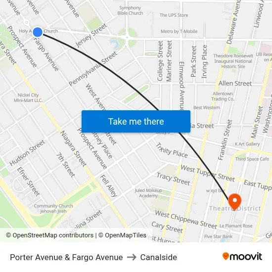 Porter Avenue & Fargo Avenue to Canalside map