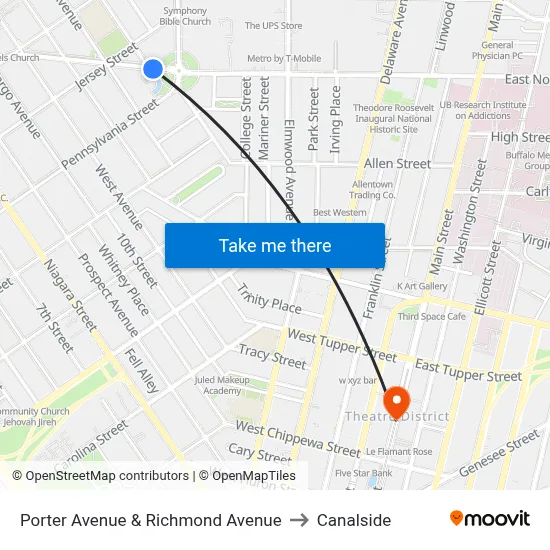 Porter Avenue & Richmond Avenue to Canalside map