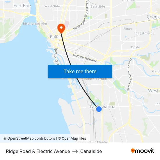 Ridge Road & Electric Avenue to Canalside map