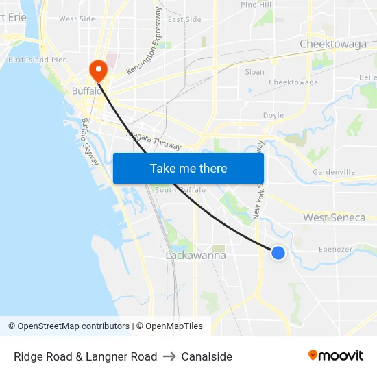 Ridge Road & Langner Road to Canalside map