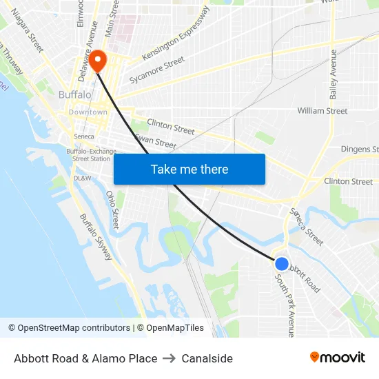 Abbott Road & Alamo Place to Canalside map