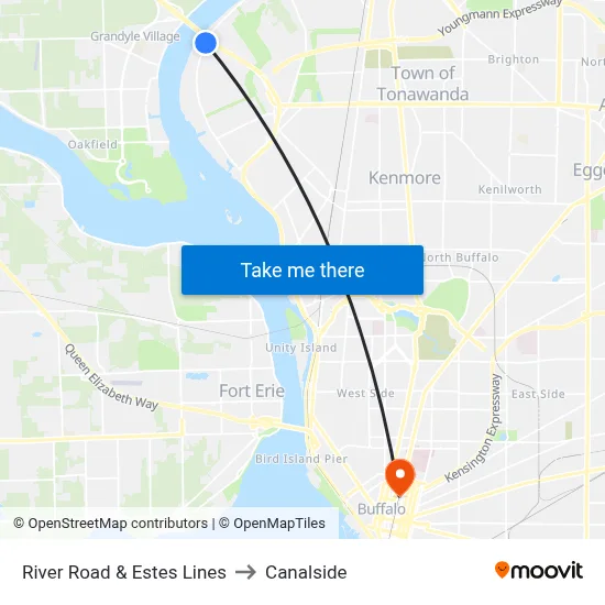 River Road & Estes Lines to Canalside map
