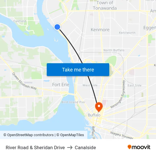 River Road & Sheridan Drive to Canalside map