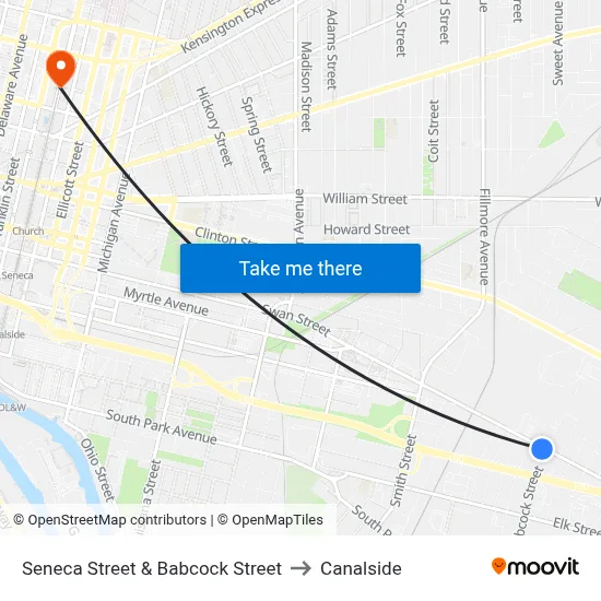 Seneca Street & Babcock Street to Canalside map