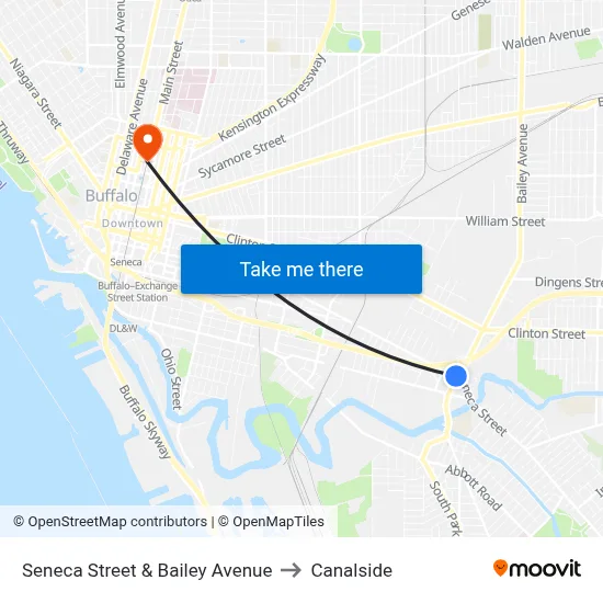 Seneca Street & Bailey Avenue to Canalside map