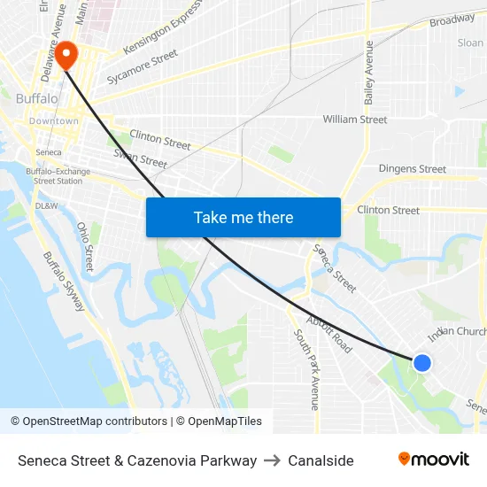 Seneca Street & Cazenovia Parkway to Canalside map