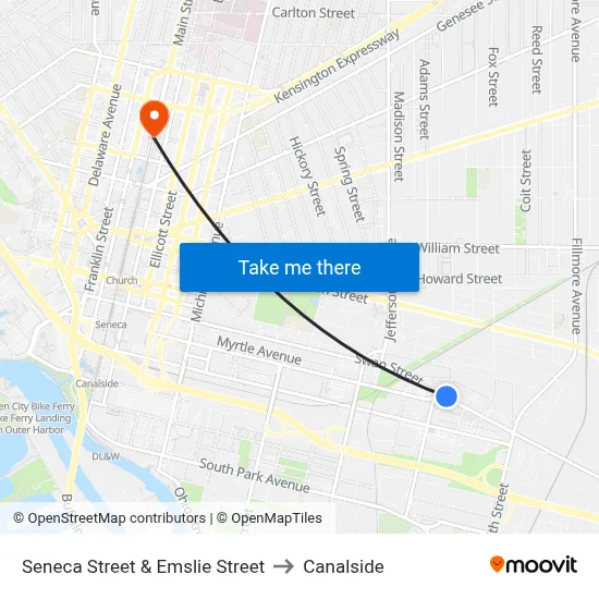 Seneca Street & Emslie Street to Canalside map